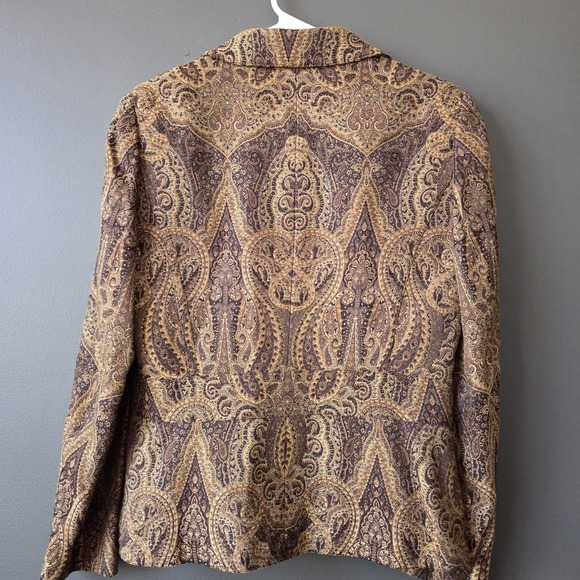 Vtg Focus 2000 Women's Size 10 Jacquard Tapestry Blazer Jacket Brown Gold Brooch - Picture 7 of 9
